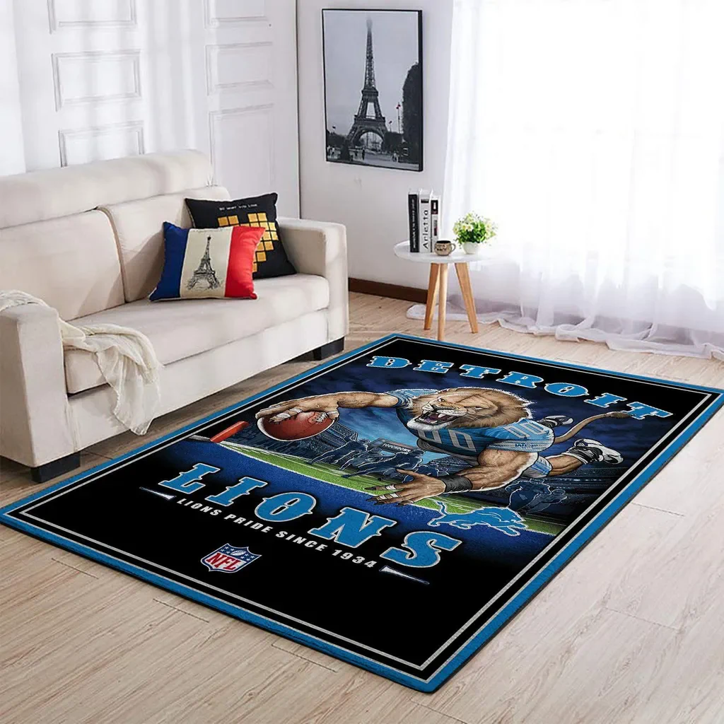 Detroit Lions Rug – Football NFL Team Pride Carpet Black and Blue