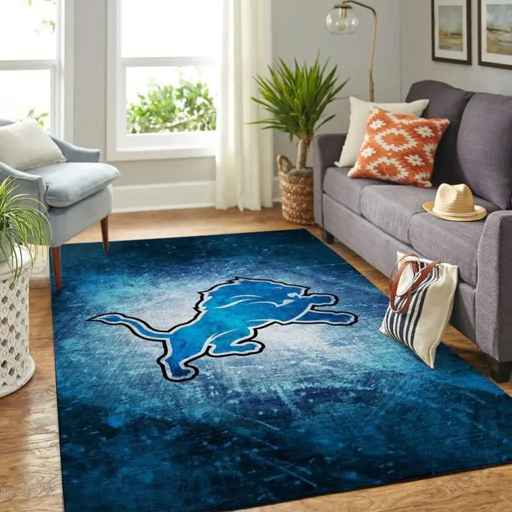 Lion Rug Modern Living Room Decor Stylish Design Black and Blue