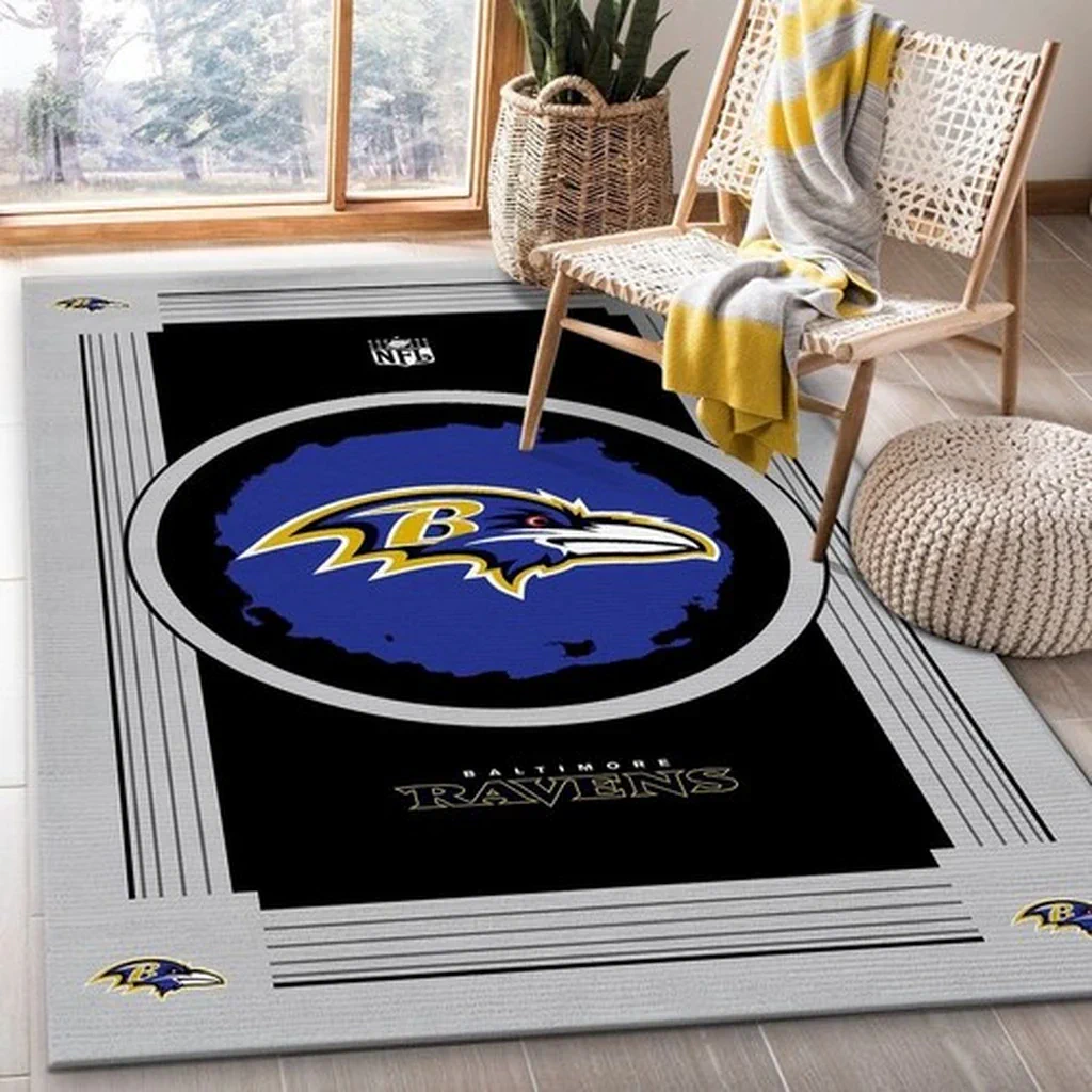 Baltimore Ravens Rug – NFL Logo Area for Fans Black and Blue