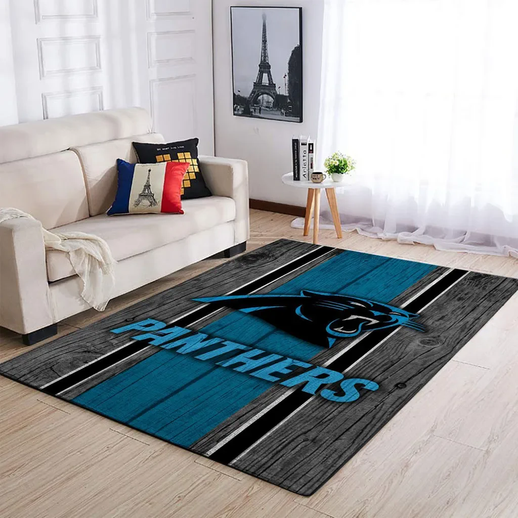 Carolina Panthers Rug – Striped Area Wood Pattern Carpet Black and Blue