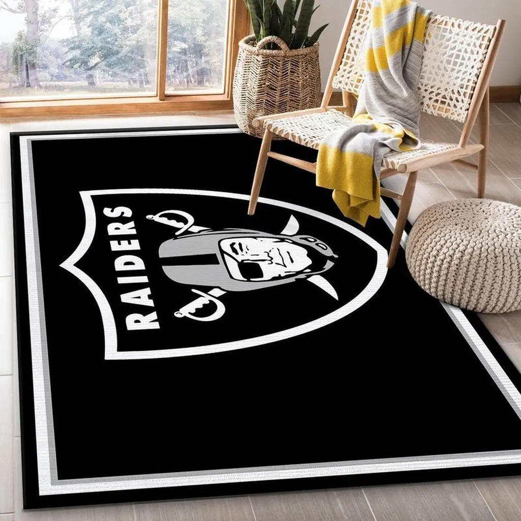 Las Vegas Raiders Rug – Logo Fan for Home Decor Black and White