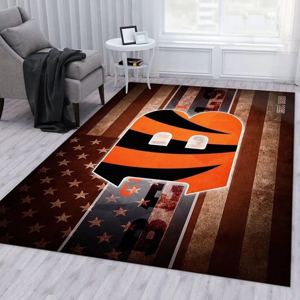 Vintage Striped Rug with Unique Star Pattern Design Black and Orange