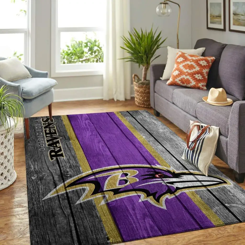 Baltimore Ravens Rug – NFL Area Football Decor Black and Purple