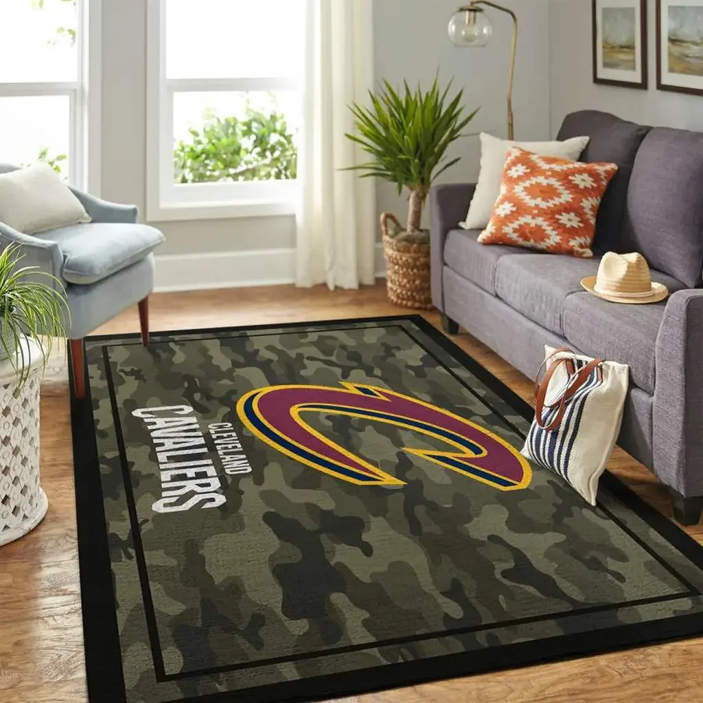 Cleveland Cavaliers Rug – Camo Area with Logo Design Black and Green