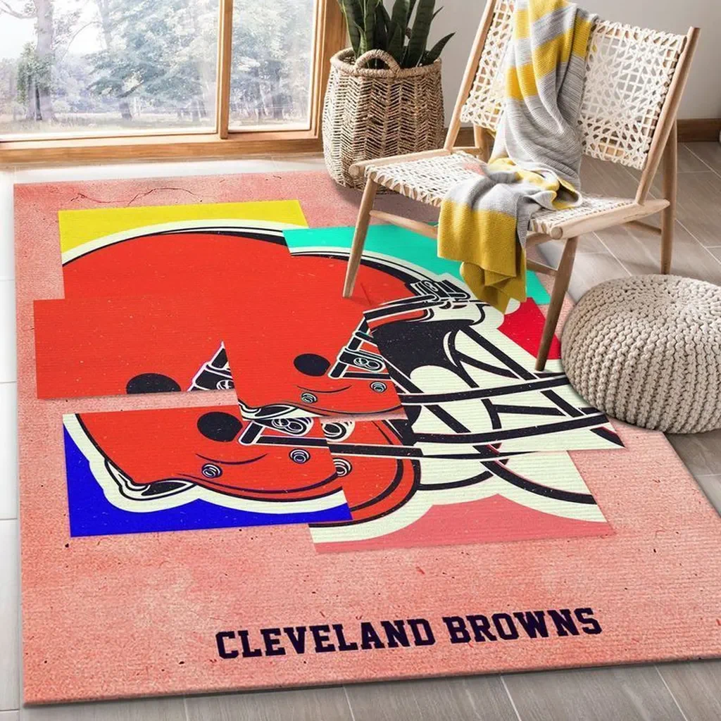 Cleveland Browns Rug – Featuring Football Helmet Design Orange and Red