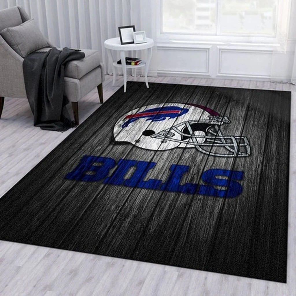 Sports Rug with Football Helmet Design for Fans Black and Blue