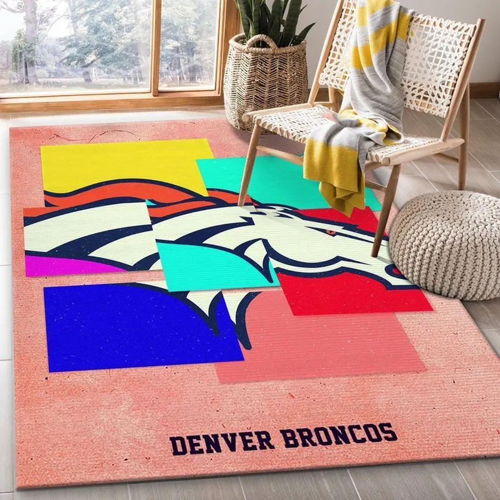 Denver Broncos Rug – Color Block Team Logo for Fans Blue and Red