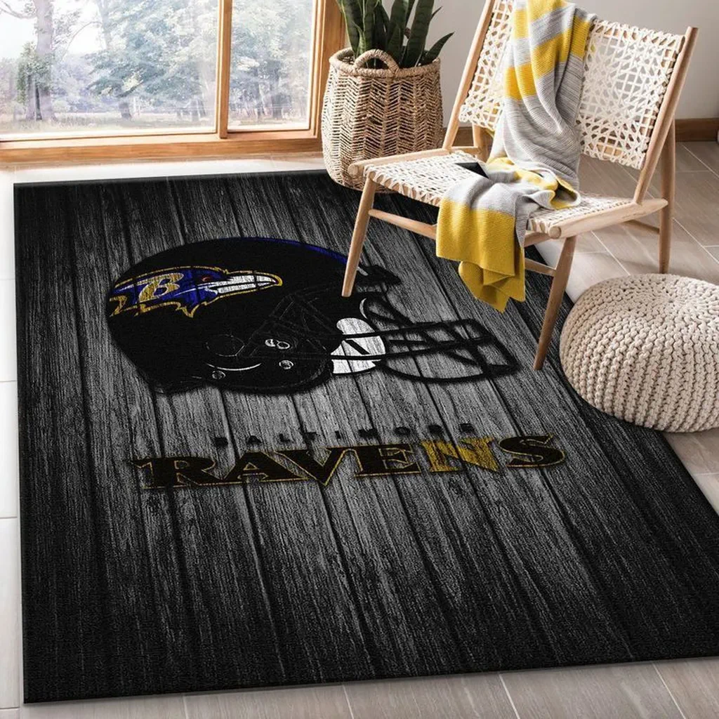 Baltimore Ravens Rug – Football Team Area for Fans Black and Yellow