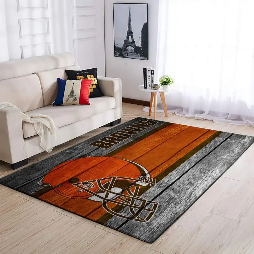 Cleveland Browns Rug – Vintage Wood Style Area Orange and Gray
