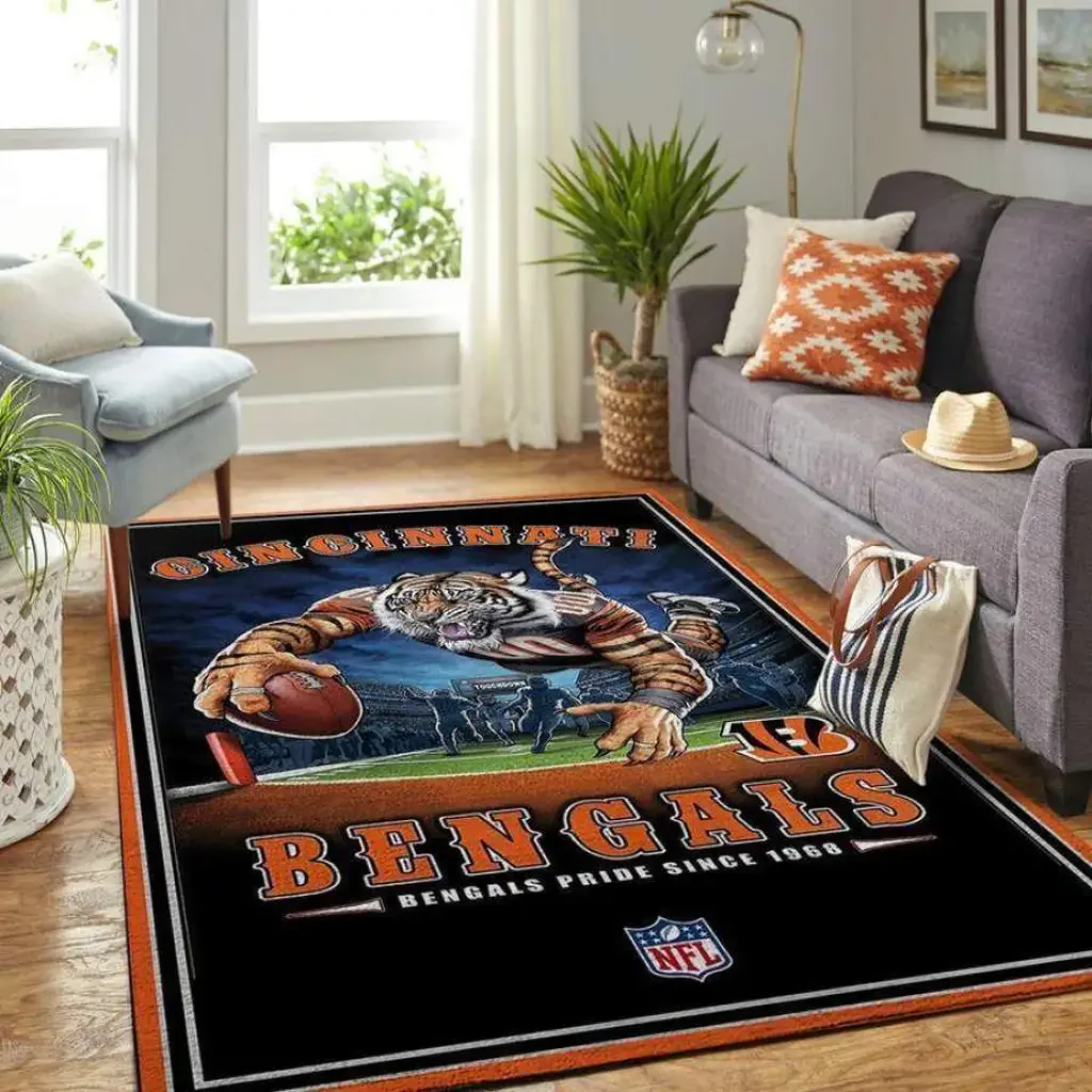 Cincinnati Bengals Rug – NFL Football Team Home Decor Black and Orange