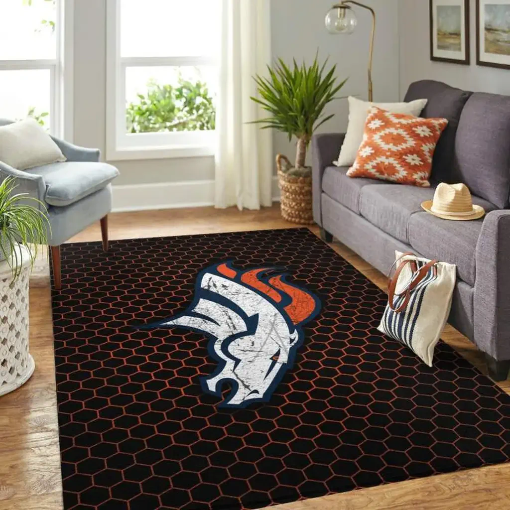 Denver Broncos Rug – Hexagon Pattern for Fan Rooms Black and Orange