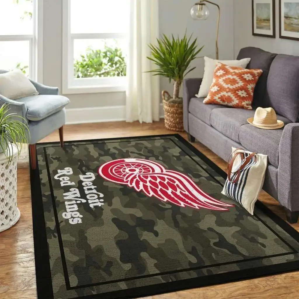 Detroit Wings Rug – Camo Area for Living Room Black and Green