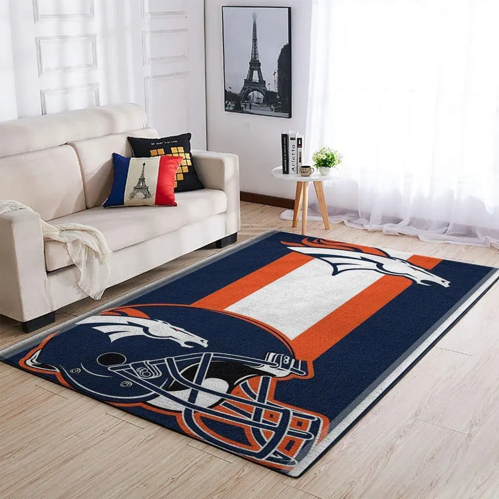 Denver Broncos Rug – with Team Helmet Design Blue and Orange