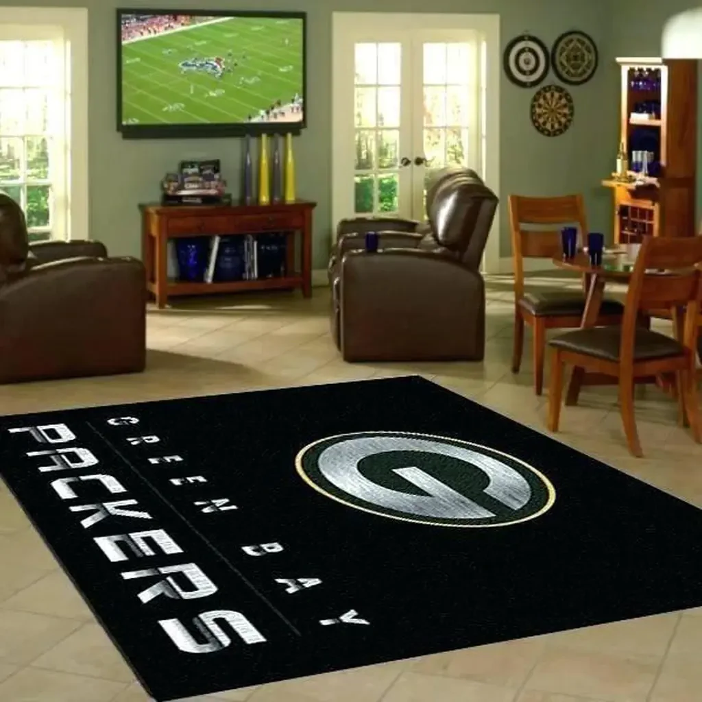 Bay Packers Rug – Logo for Game Room Carpet Black and White