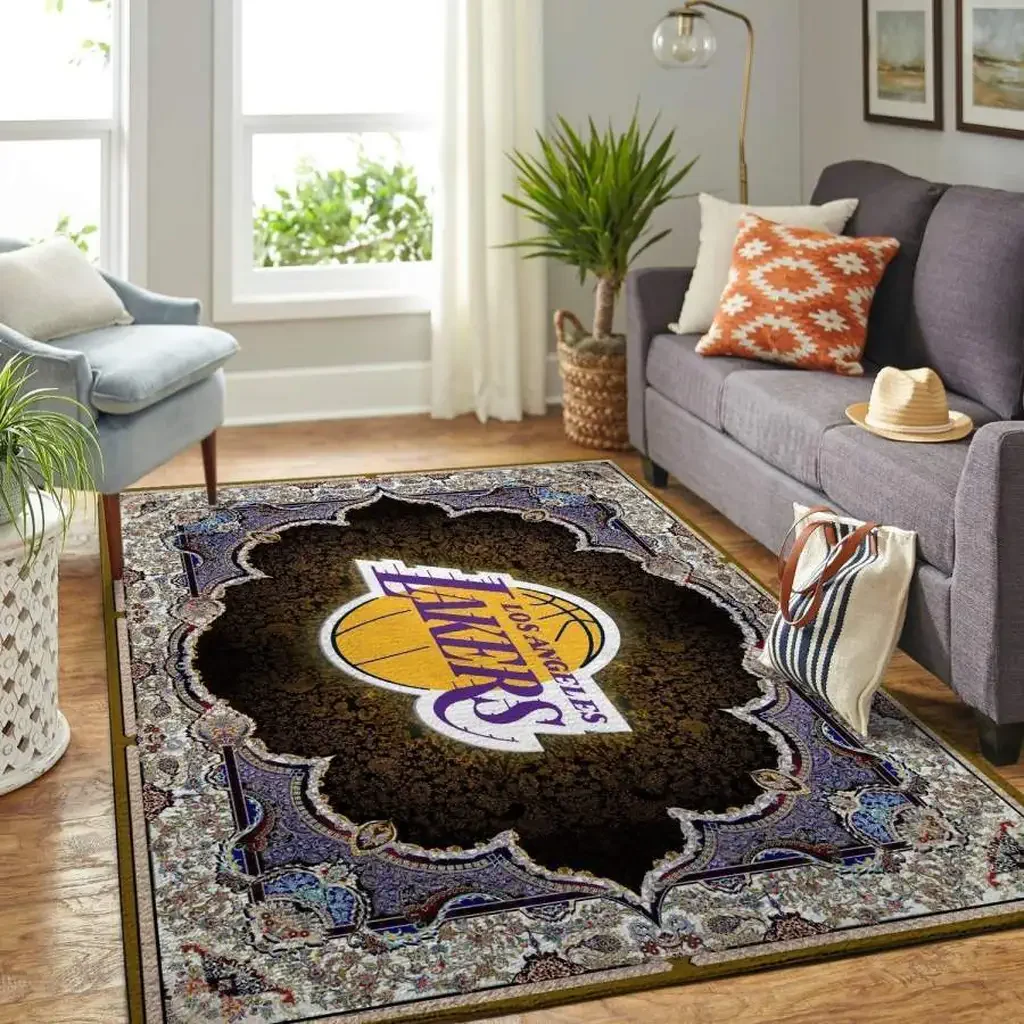 Los Angeles Lakers Rug – Area for Living Room Decor Black and Purple