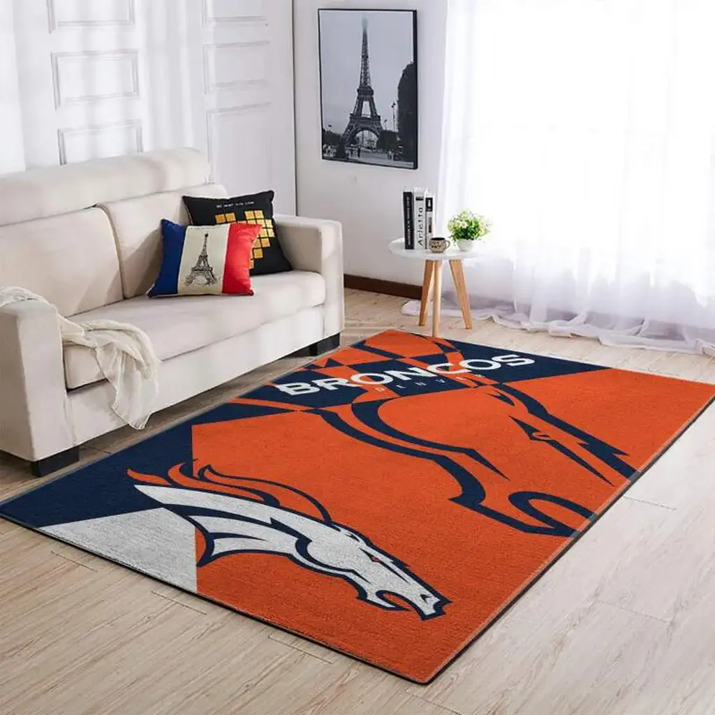 Denver Broncos Rug – Area for Living Room Decor Orange and Navy Blue