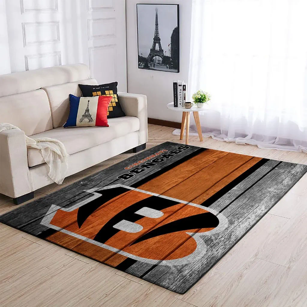 Cincinnati Bengals Rug – Area Wood Plank Floor Mat Black and Orange