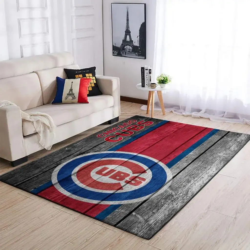 Chicago Cubs Rug – Vintage Style Wood Plank Home Decor Blue and Red