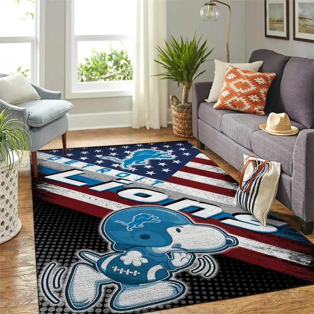Detroit Lions Rug – Football Area for Living Room Decor Blue and White