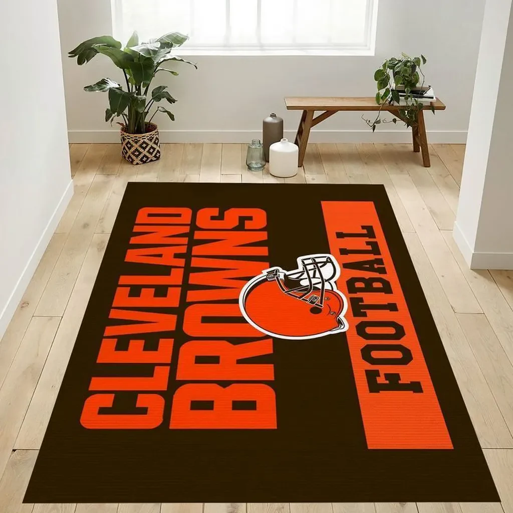 Cleveland Browns Rug – Football Area Team Decor Carpet Orange and Brown