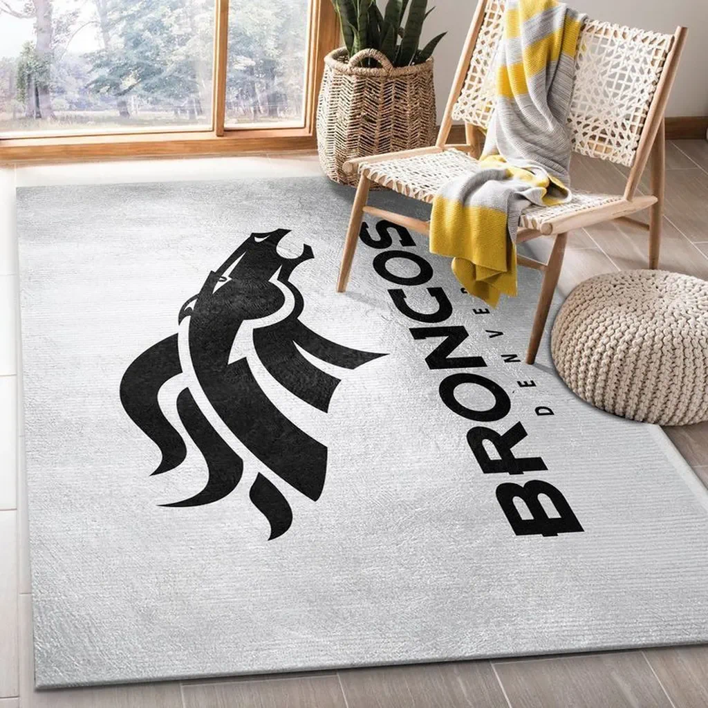 Denver Broncos Rug – Logo Area for Living Room Decor Black and White