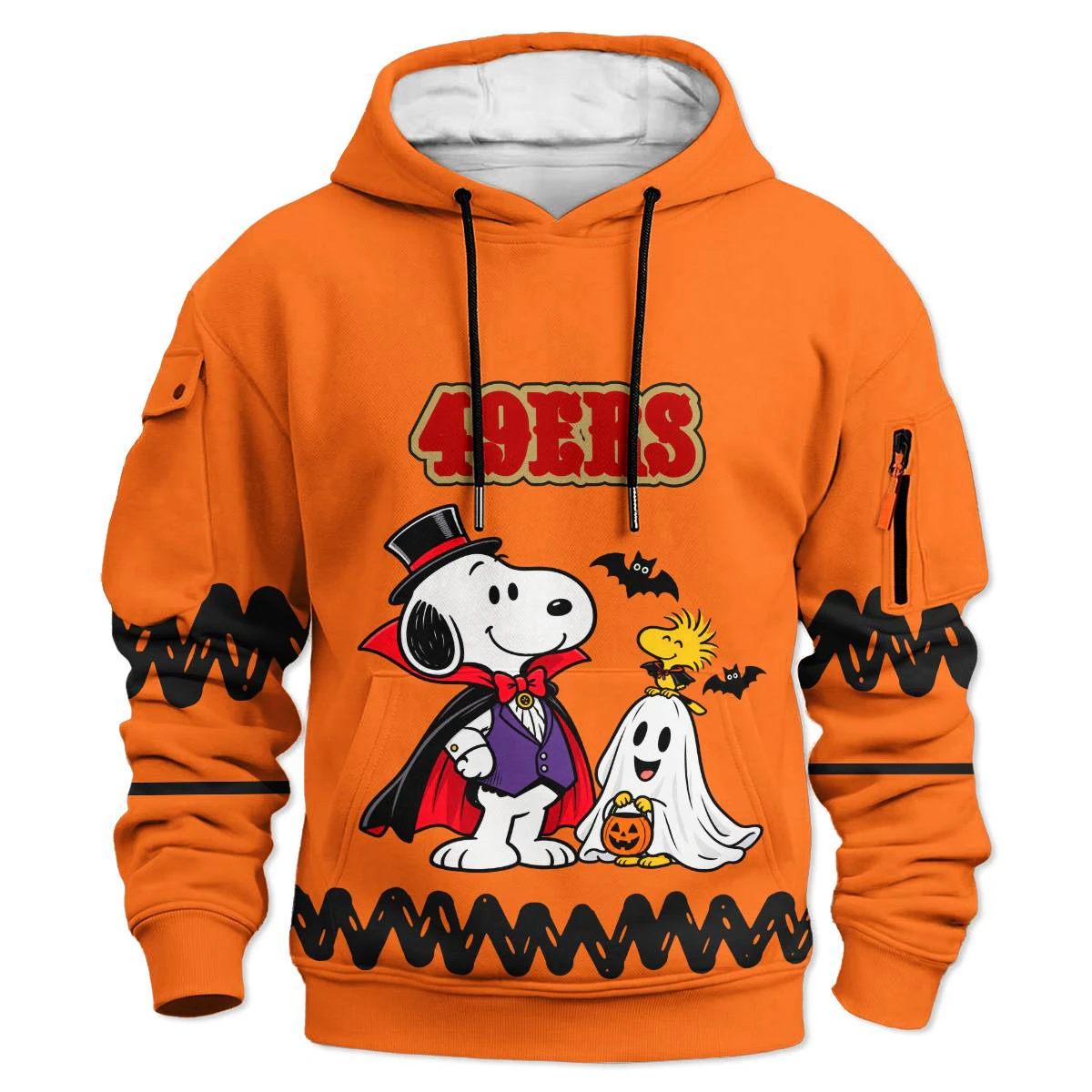 San Francisco 49ers Peanuts Halloween Cargo Hoodie, Men's Red Gold Pullover Hoodie, Snoopy Football Fan Gift