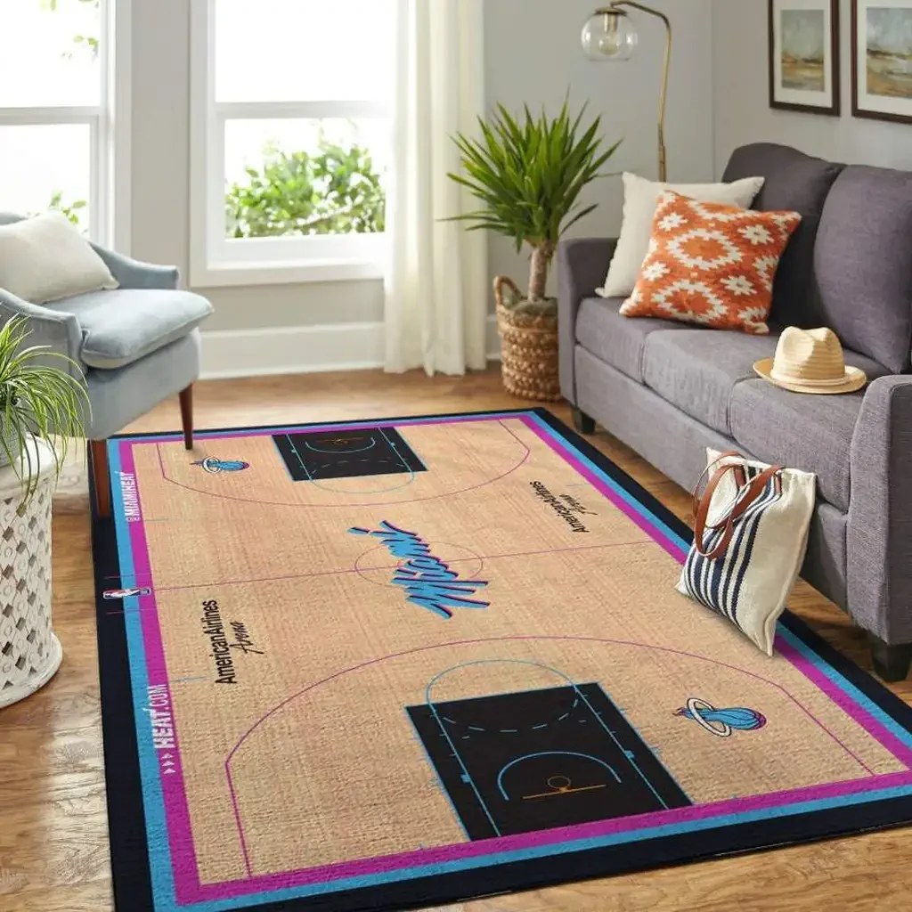 Miami Heat Rug – Basketball with Team Logo Design Beige and Black