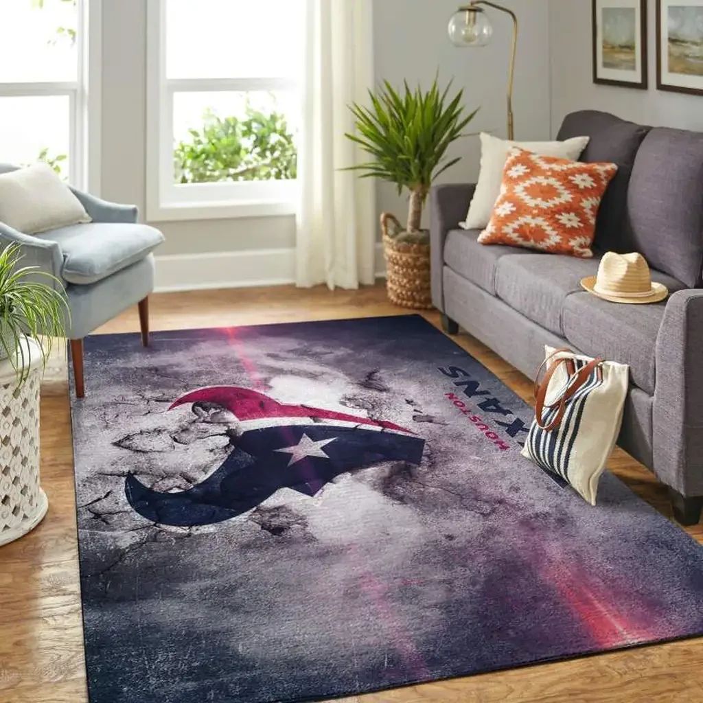 Houston Texans Rug – Area for Living Room Decor Blue and Yellow