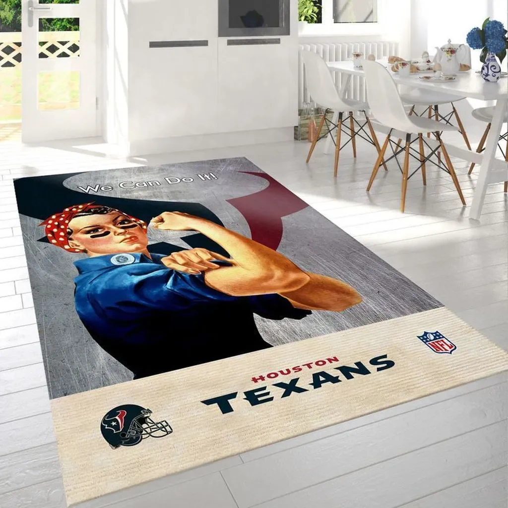 Houston Texans Rug – Inspirational We Can Do It Fan Decor Blue and White