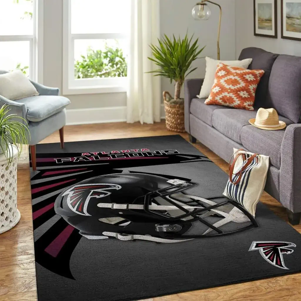 Atlanta Falcons Rug – Football Helmet Area for Home Decor Black and Gray