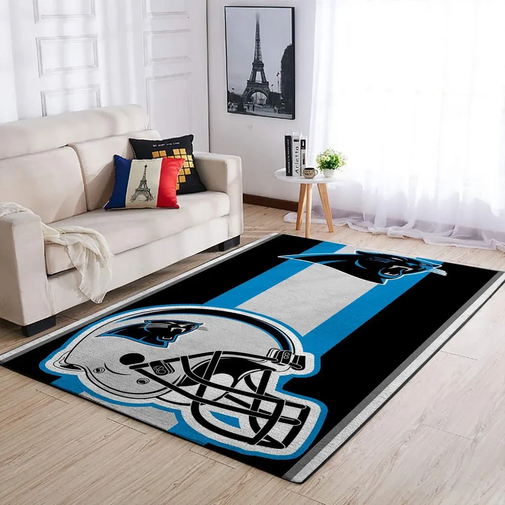 Carolina Panthers Rug – NFL Football Helmet for Home Decor Black and Blue