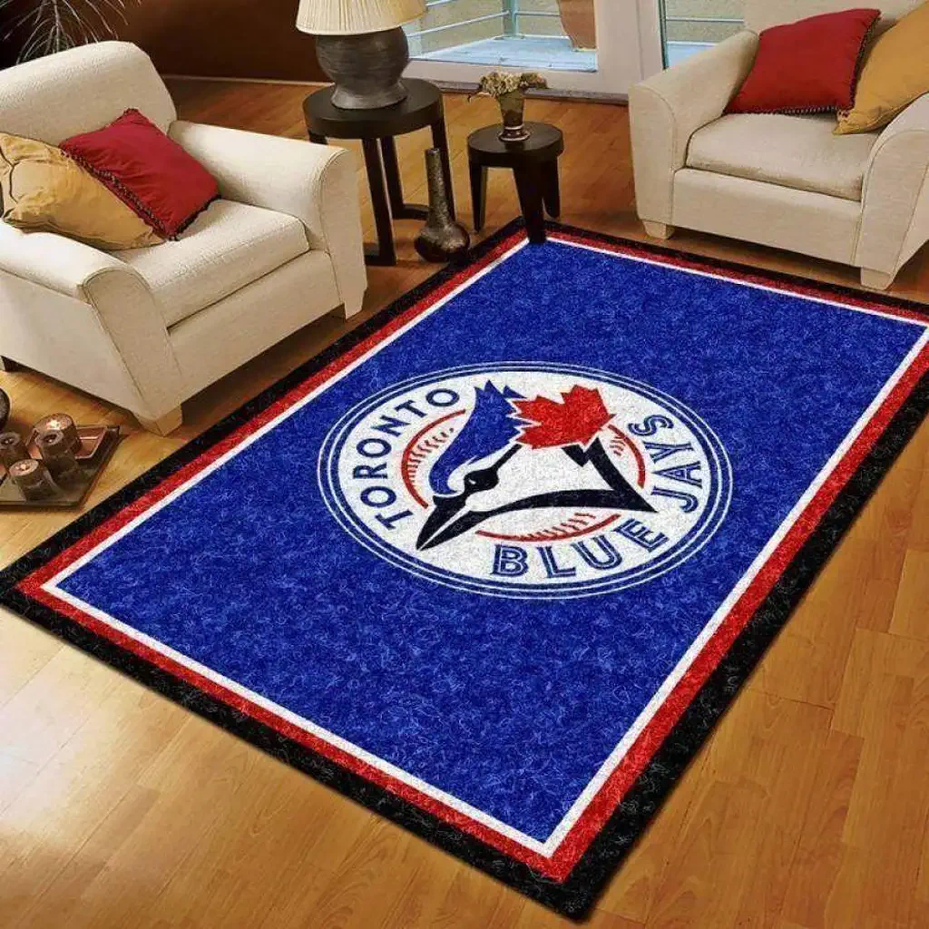Toronto Jays Rug – Border for Living Room Decor Blue and Red