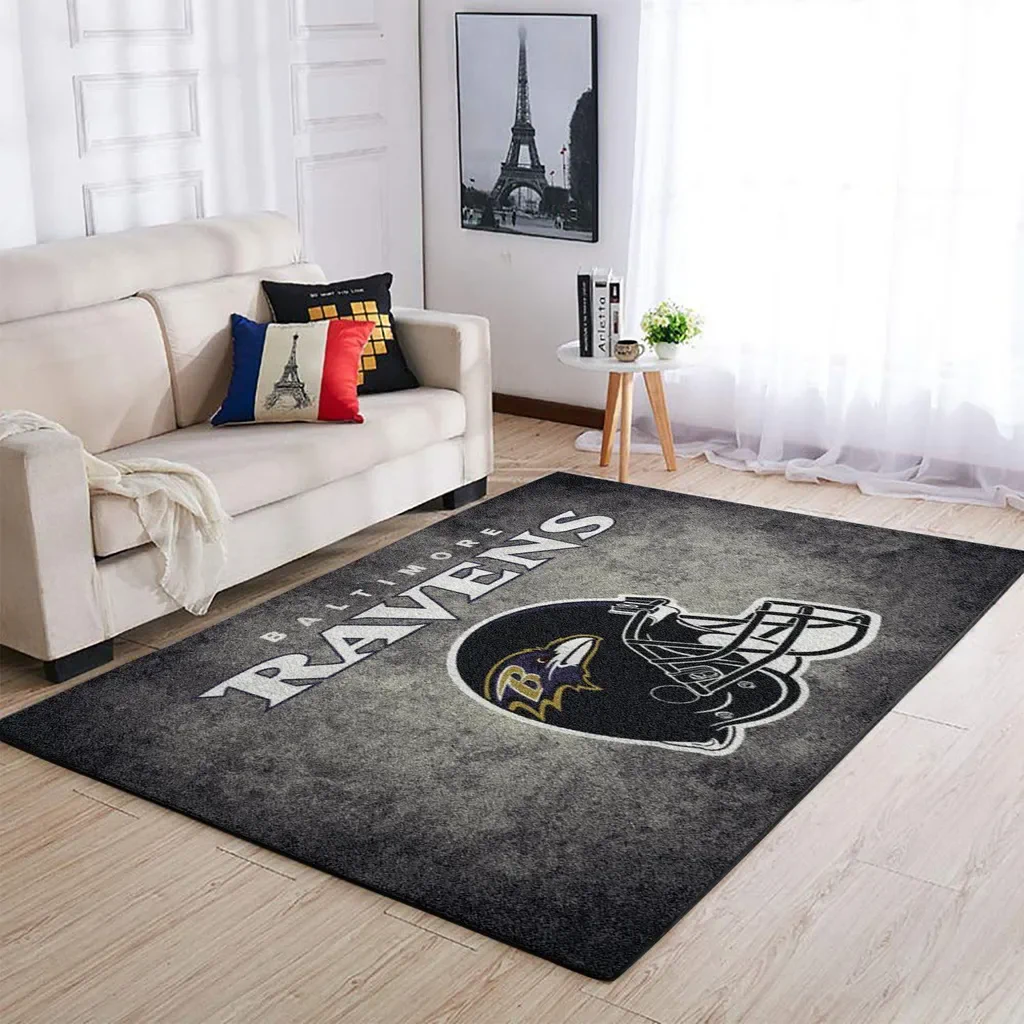 Ravens Living Room Mat Durable Comfortable Rug Black and Gray