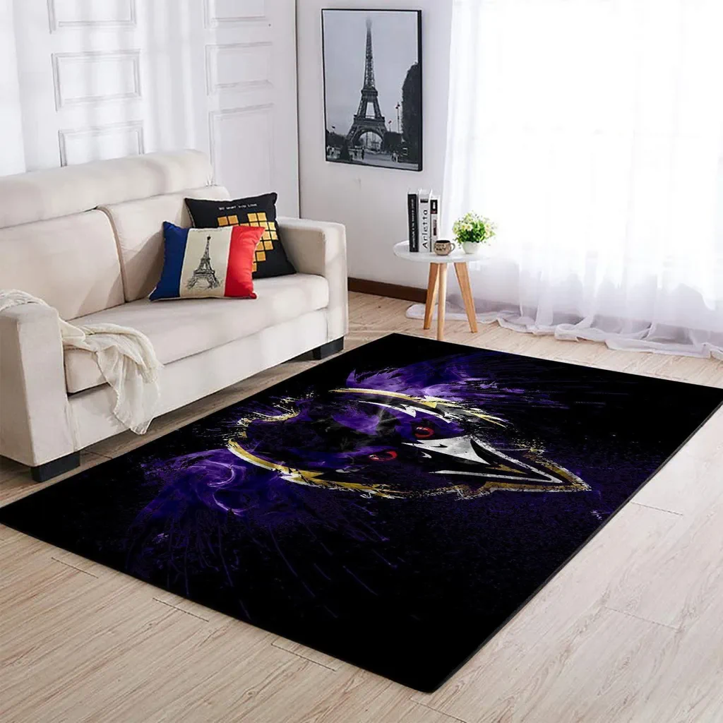 Gothic Crow Floor Mat Unique Dark Home Decor Black and Purple