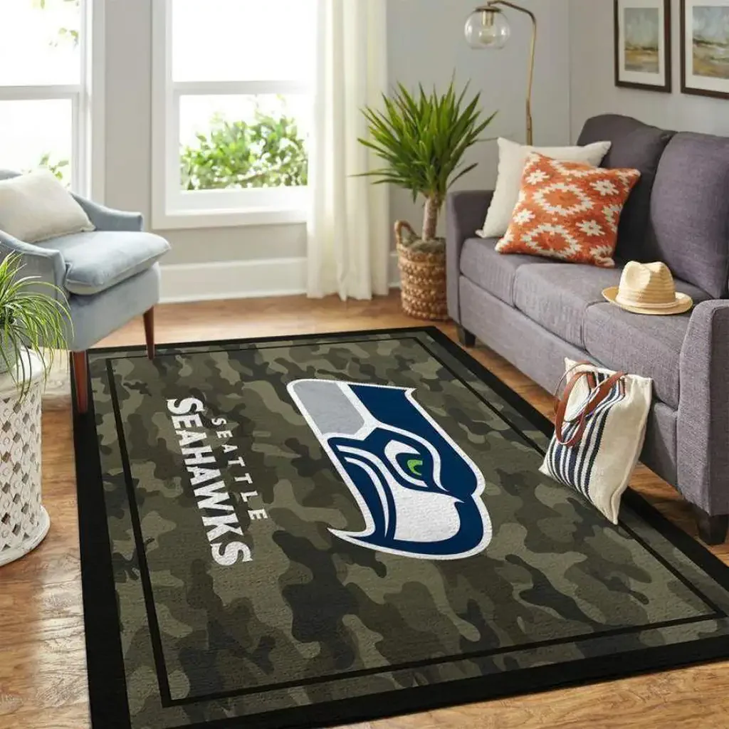 Seattle Seahawks Rug – Camo Perfect for Living Room Decor Black and Green