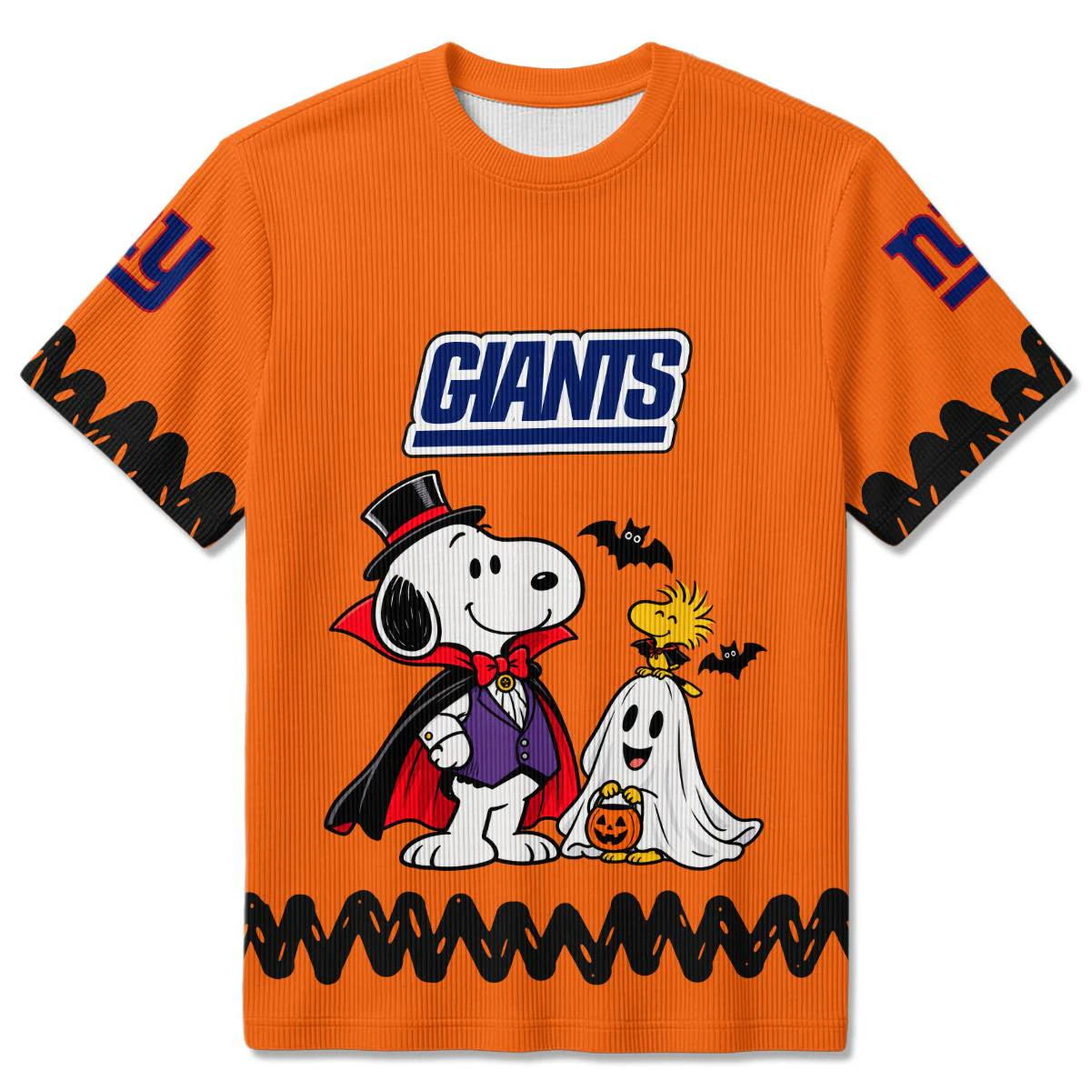 New York Giants Peanuts Halloween Ribbed T-Shirt, Men's Blue Red Ribbed Tee, Snoopy Football Fan Gift