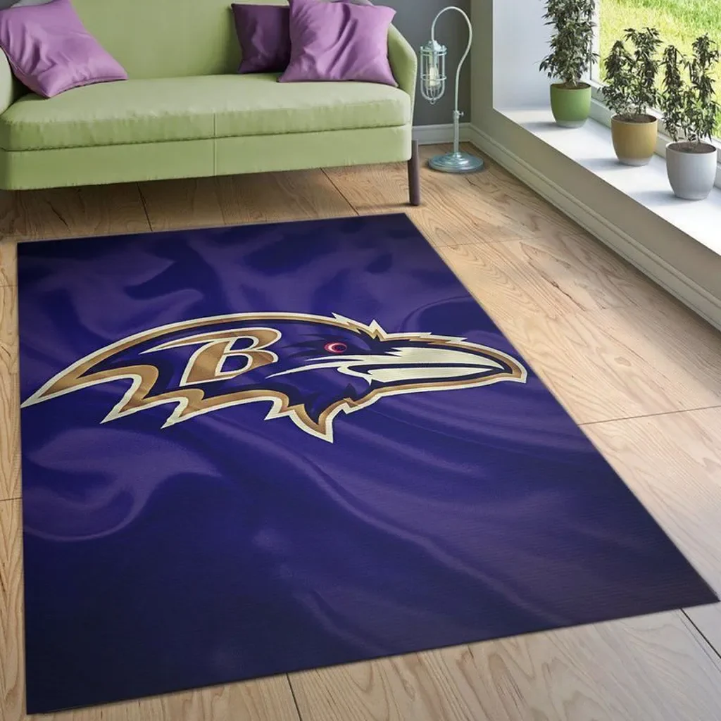 Baltimore Ravens Rug – Area for Living Room Decor Beige and Purple