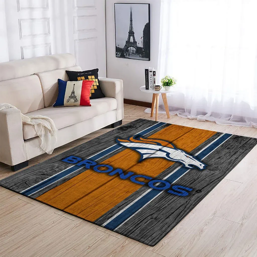 Denver Broncos Rug – Area Wood Pattern for Living Room Blue and Orange