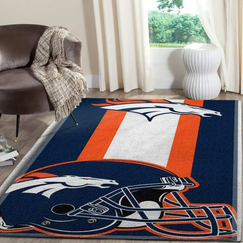 Denver Broncos Rug – Football Area Team Logo Carpet Black and Gray