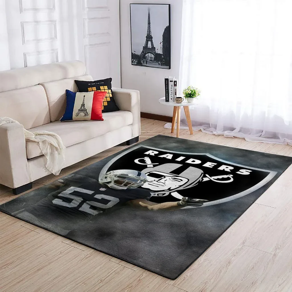 Oakland Raiders Rug – NFL Fan Area for Game Room Black and Gray