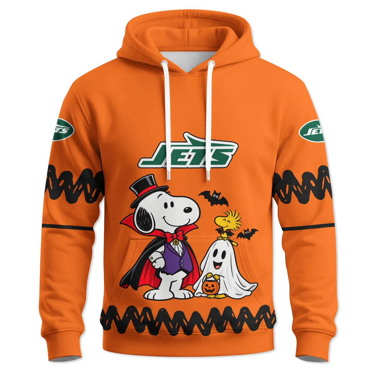 New York Jets Peanuts Halloween Hoodie, Men's Green White Pullover Hoodie, Snoopy Football Fan Gift