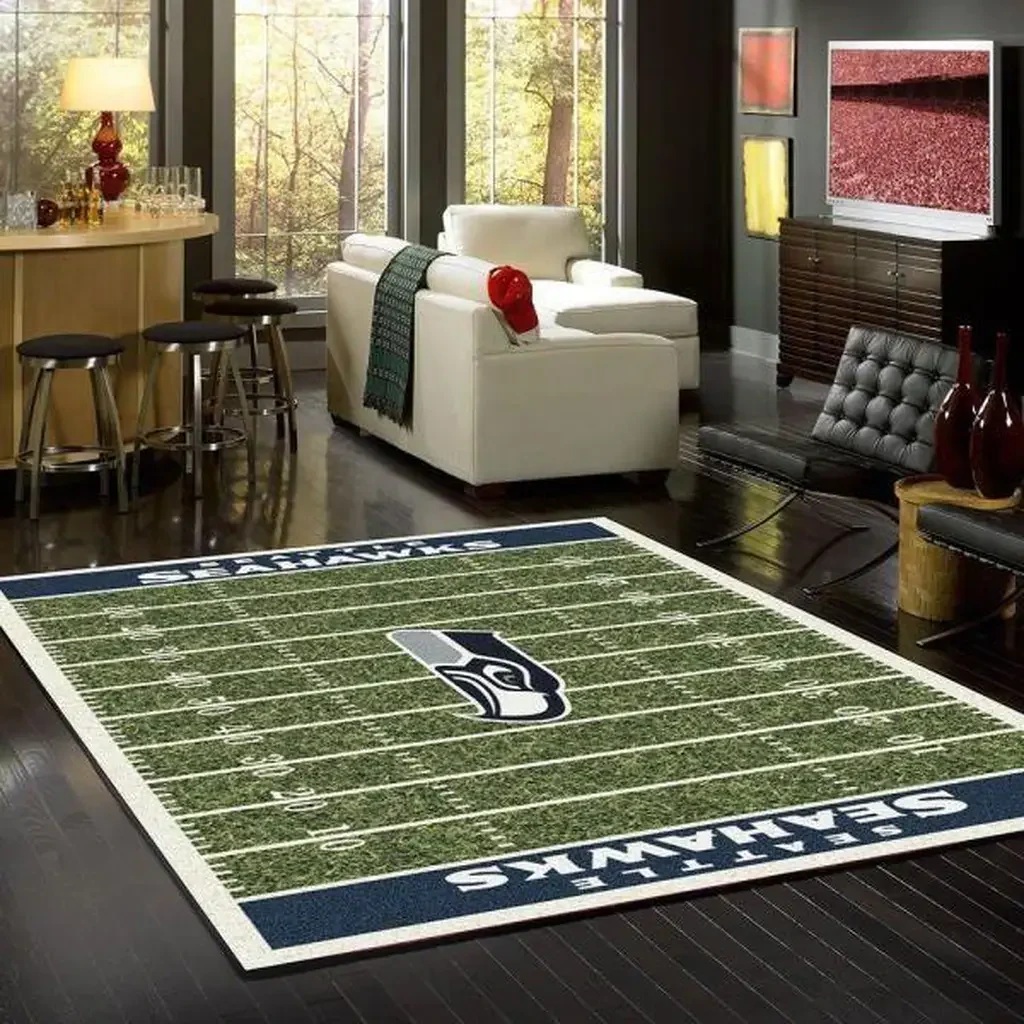 Seattle Seahawks Rug – NFL Football Field Area Blue and Green