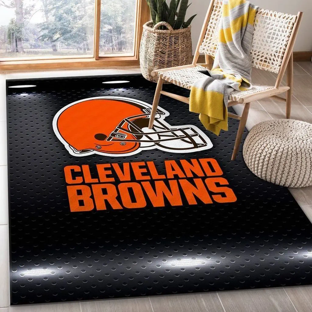 Cleveland Browns Rug – Football Helmet Fan Decor Black and Orange