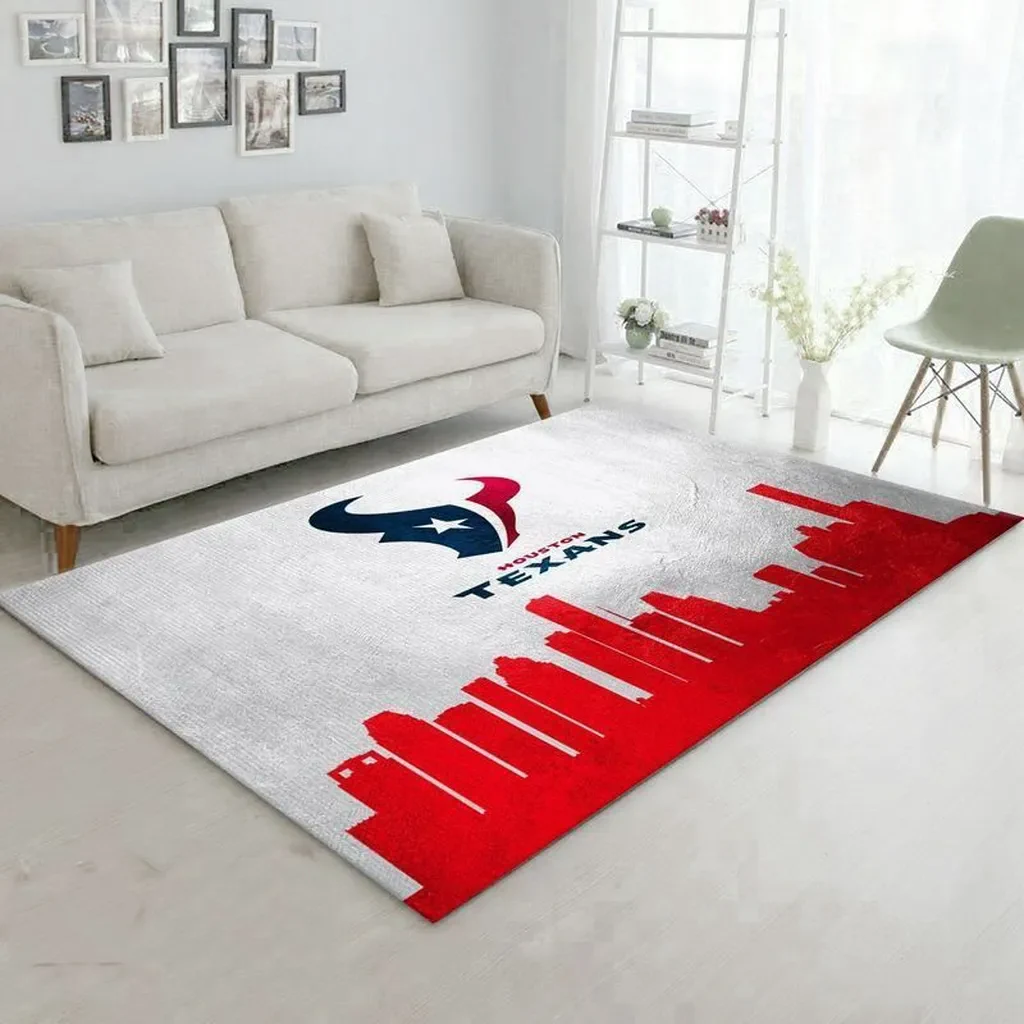 Houston Texans Rug – with Skyline Logo for Living Room Decor Blue and Red