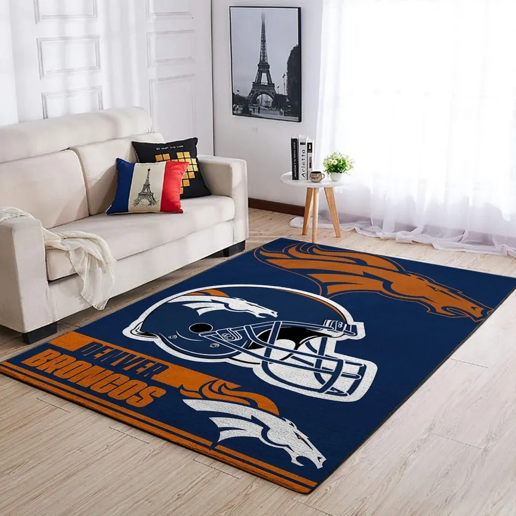 Denver Broncos Rug – Area with Football Helmet Logo Blue and Orange