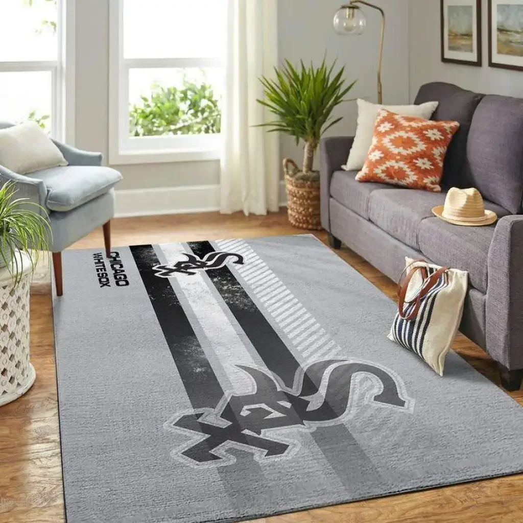 Chicago Sox Rug – Modern Team Logo for Living Room Black and Gray