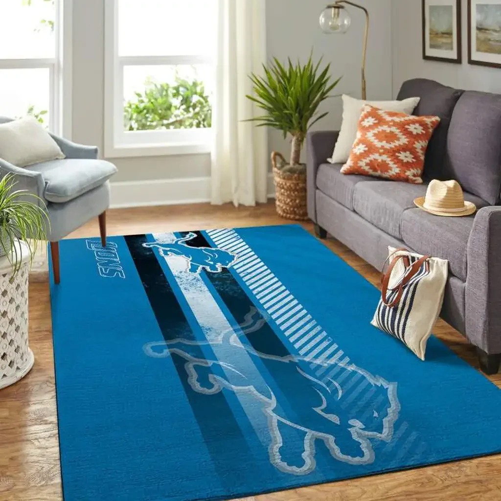 Lions Team Fan Area Carpet Perfect for Game Day Fans Black and Blue