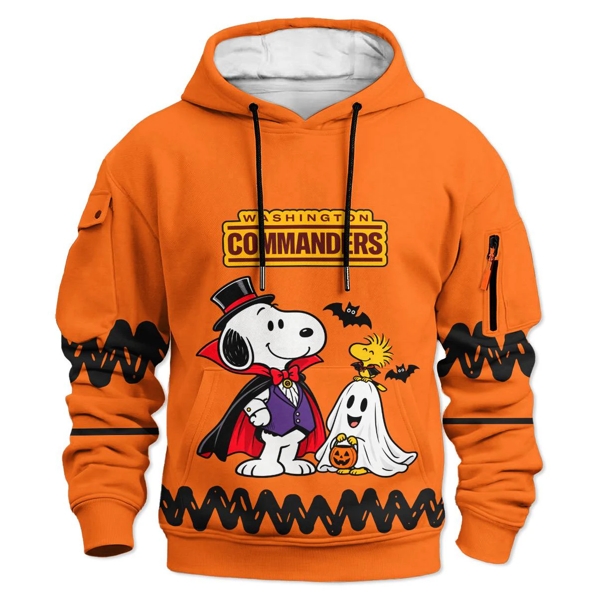 Washington Commanders Peanuts Halloween Cargo Hoodie, Men's Burgundy Gold Pullover Hoodie, Snoopy Football Fan Gift