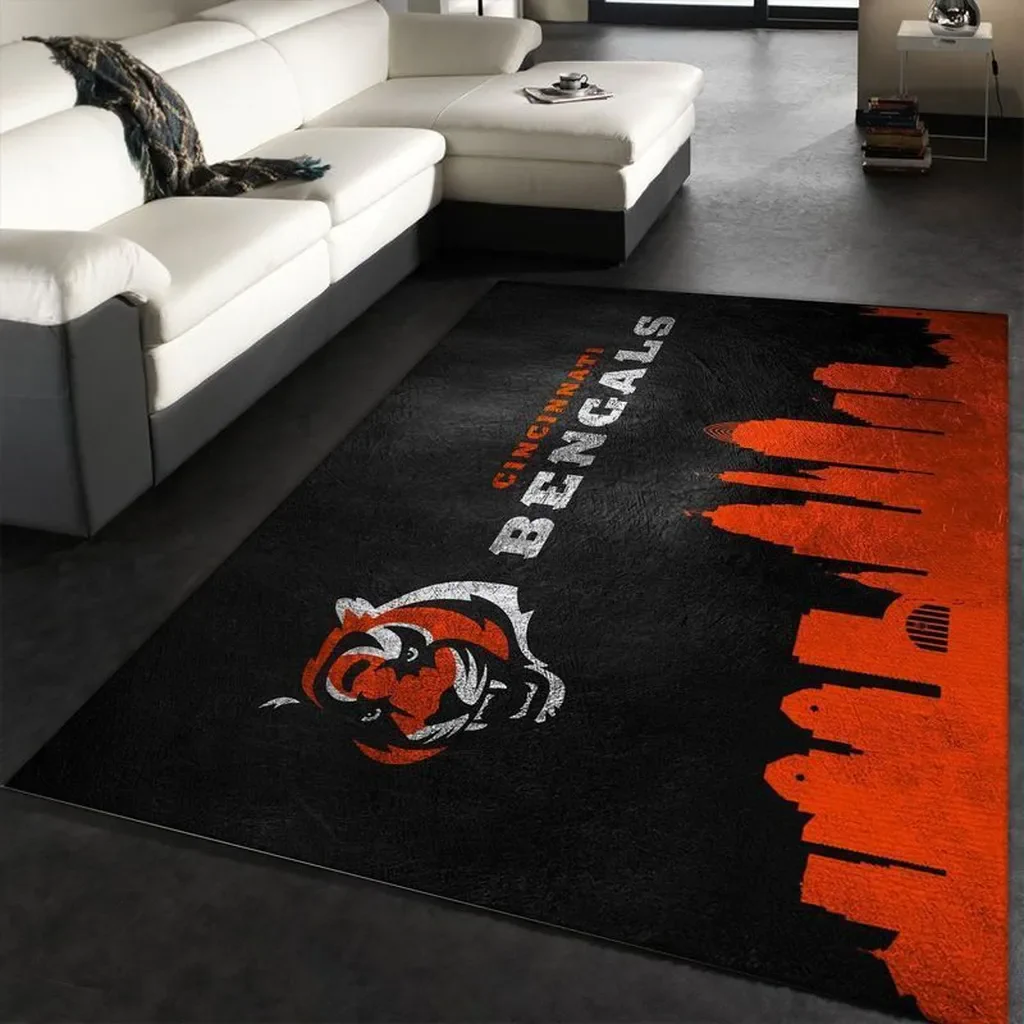 Cincinnati Bengals Rug – with Skyline Design for Fans Black and Orange