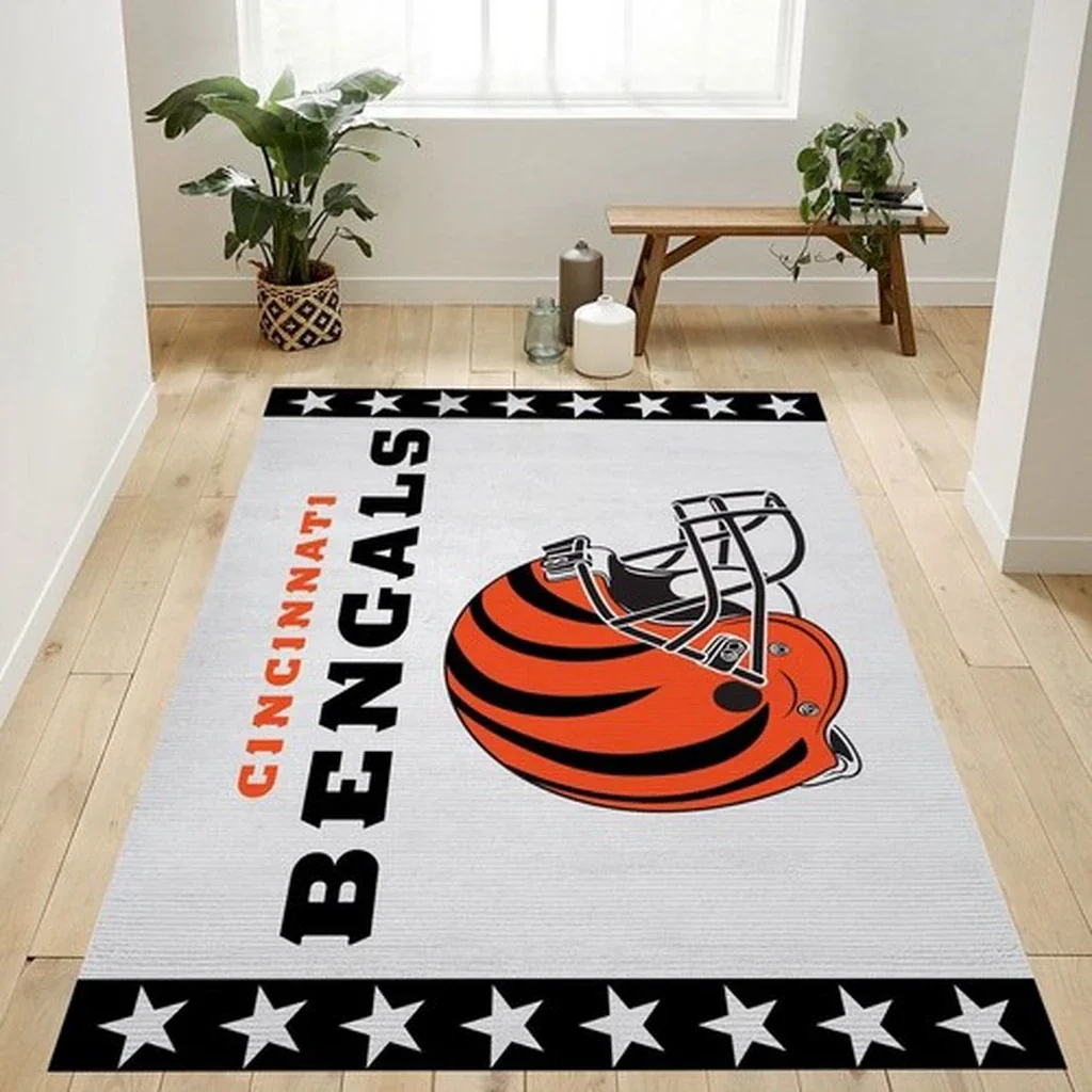 Cincinnati Bengals Rug – Helmet Design Perfect for Fans Black and Orange